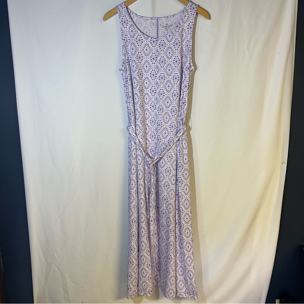 Cuddl Duds size Medium Flexwear Purple Eyelet Maxi Dress sleeveless tie waist